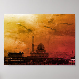 Affiche Mosquée Buniya de Bagdad en Irak vintage