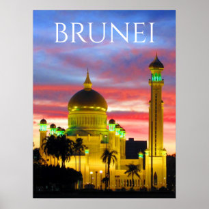 Affiche mosquée du coucher de soleil de brunei