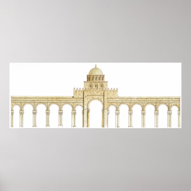 Affiche Mosquée d'Uqba. Kairouan Tunisie. Façade principal (Devant)