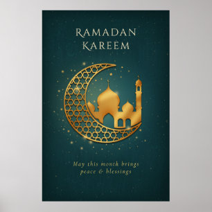 Affiche Mosquée élégante sarcelle et croissant de lune de