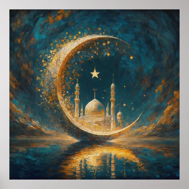 Affiche Mosquée Mosquée Crescent Étoiles Peinture (Devant)