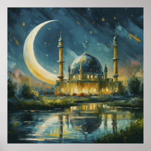 Affiche Mosquée musulmane Crescent étoiles peinture