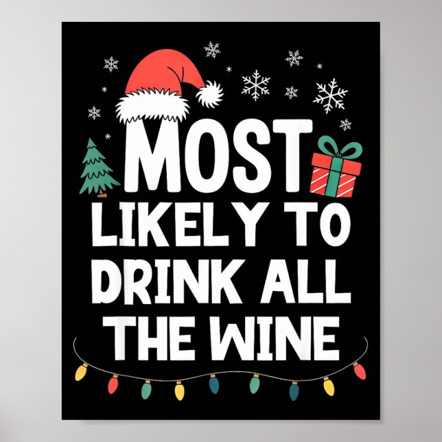 Affiche Most Likely To Drink All The Wine Christmas Funny  (Devant)