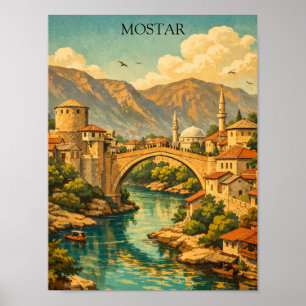 Affiche Mostar vintage, Bosnie Pont Stari Most