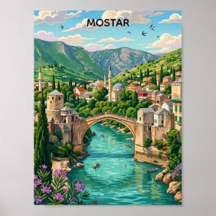 Affiche Mostar vintage Bosnie Vieux Pont Stari Balkans