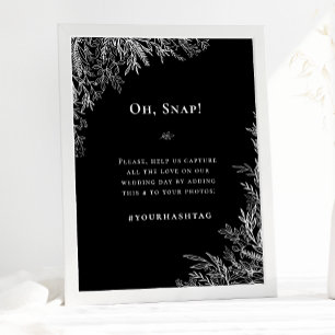 Affiche Mot-clé de mariage avec verdure noir et blanc