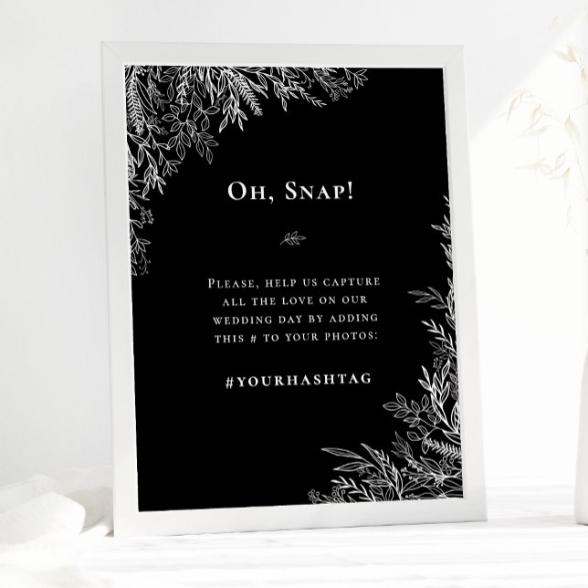 Affiche Mot-clé de mariage avec verdure noir et blanc (Créateur téléchargé)