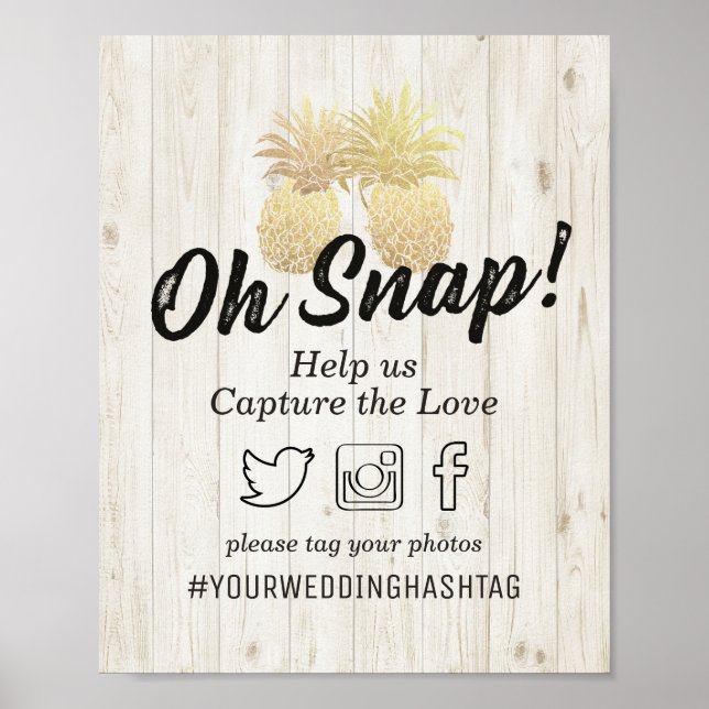 Affiche Mot-clé de Snap de Mariage Golden Pineapples Bois  (Devant)