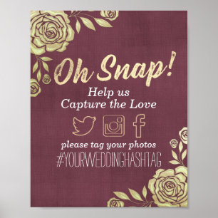 Affiche Mot-clé de Snap de mariage Moderne Or Rose Bordeau