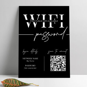 Affiche Mot de passe réseau WIFI QR Code noir minimaliste