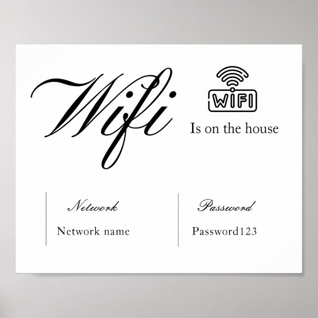 Affiche Mot de passe Wifi noir et blanc et connexion résea (Devant)