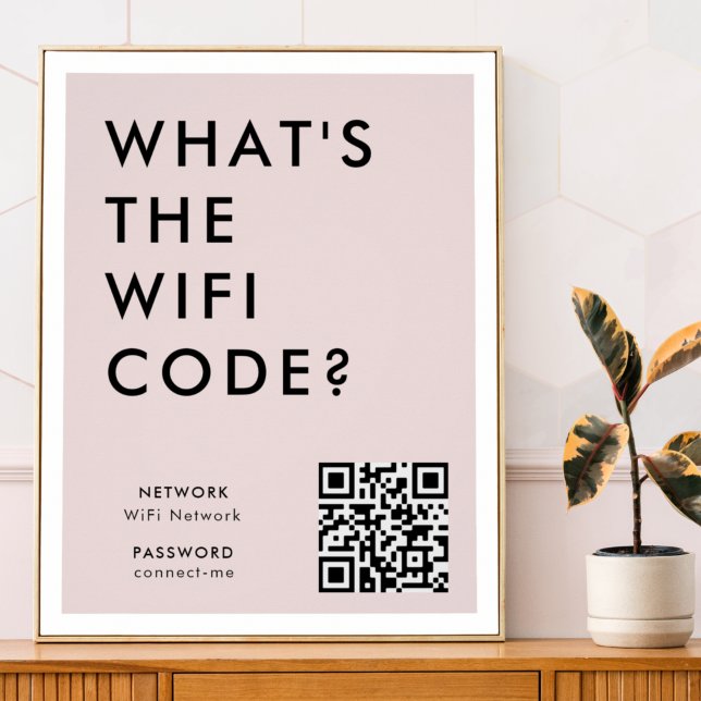 Affiche Mot de passe Wifi | Quel est le code WiFi ? Code Q (What's the WiFi Code? poster print with QR code to connect seamlessly to your Wi-Fi)