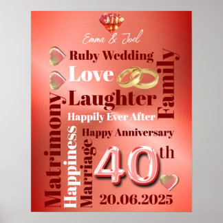 Affiche Mot personnalisé Art 40e anniversaire mariage