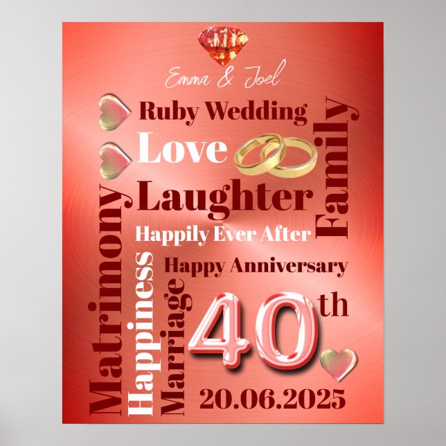 Affiche Mot personnalisé Art 40e anniversaire mariage (Devant)
