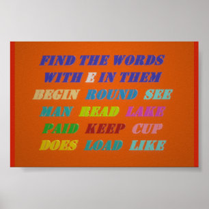 AFFICHE MOT PUZZLE POUR PETITES LETTRES ENFANTS ORANGE ARR