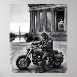 Affiche Motard au Lincoln Memorial Washington Monument 