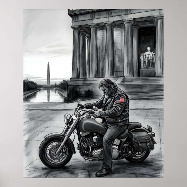 Affiche Motard au Lincoln Memorial Washington Monument  (Devant)