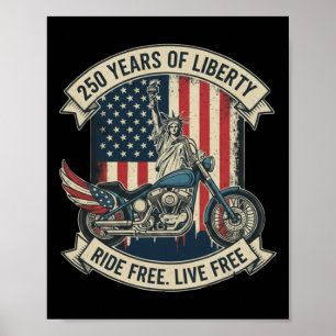 Affiche Motard Patriotique Moto 250 Ans De Liberté
