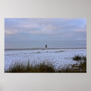 Affiche Motard Solitaire sur la Plage, Fort Myers Beach, F
