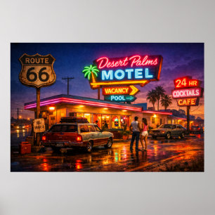 Affiche Motel Desert Palms Route 66 Lumineux
