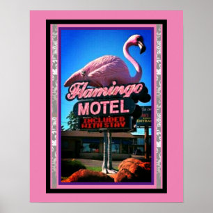 Affiche Motel Flamant rose rose vintage