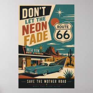 Affiche Motel Route 66 Vintage Préservation de Voitures Cl