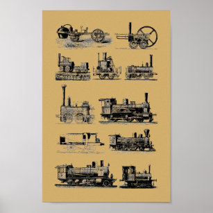 Affiche Moteur à vapeur antique Locomotive "Steampunk" Art