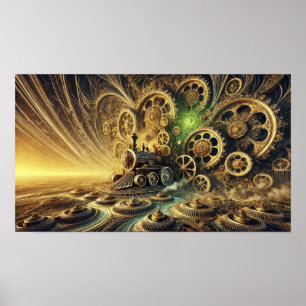 Affiche Moteur à vapeur Locomotive Steampunk