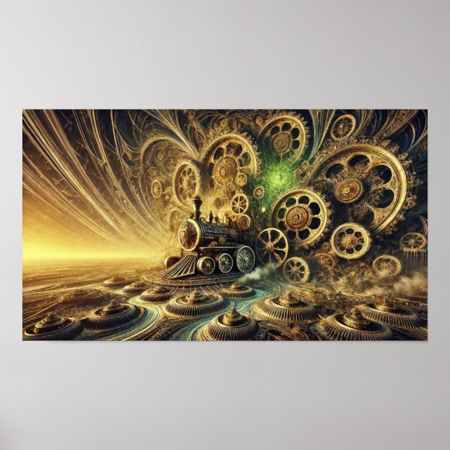 Affiche Moteur à vapeur Locomotive Steampunk (Devant)