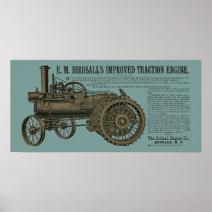 Affiche Moteur de traction à vapeur Birdsall 1889 Tracteur
