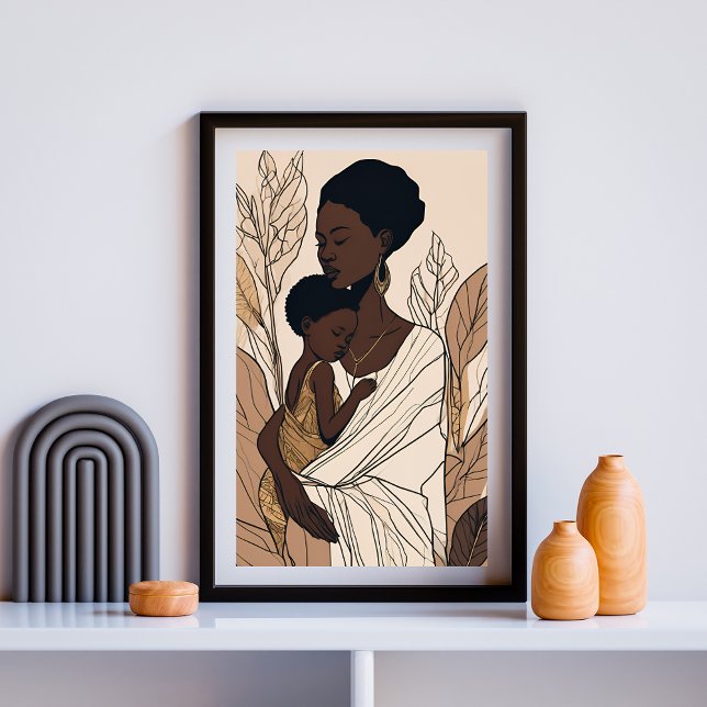 Affiche Mother & Child Afro Line Art Print (Créateur téléchargé)