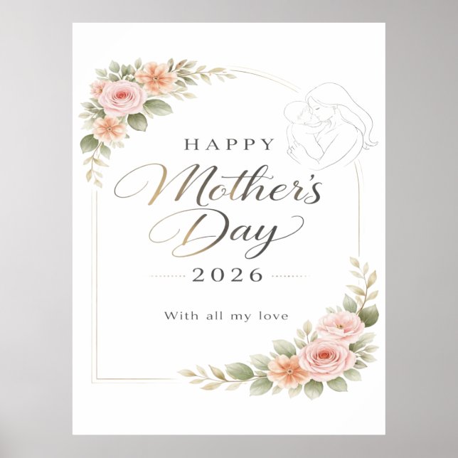 Affiche Mother's Day Card — Floral Frame "Happy Mother's D (Devant)