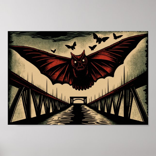 Affiche Mothman and Bridge Éffrayant Wohcut Art Imprimer (Devant)