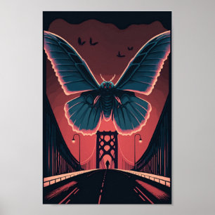 Affiche Mothman and Bridge Éffrayant Wohcut Art Imprimer