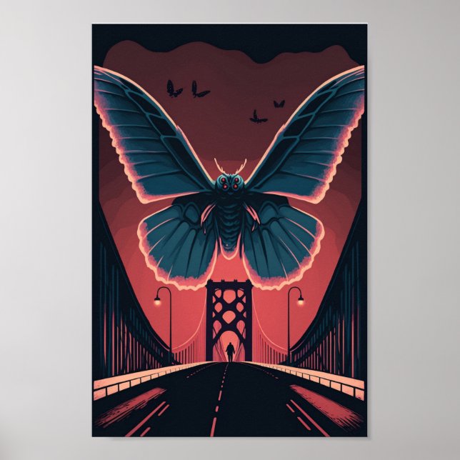 Affiche Mothman and Bridge Éffrayant Wohcut Art Imprimer (Devant)