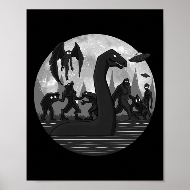 Affiche Mothman Bigfoot Loch Ness Monster Aliens Ufo Fun C (Devant)