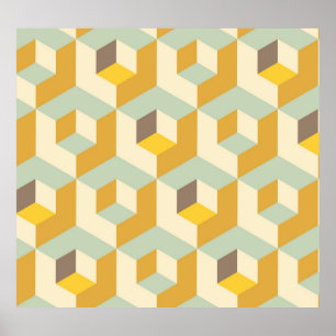Affiche Motif 3D Honey Blue Cubes