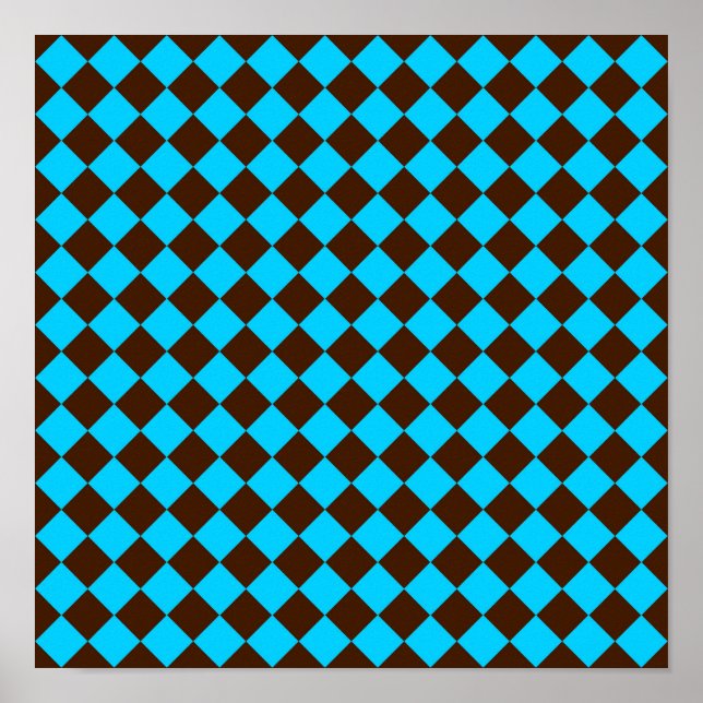 Affiche Motif à carreaux diamant marron bleu	 (Devant)