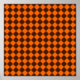 Affiche Motif à carreaux diamant marron orange