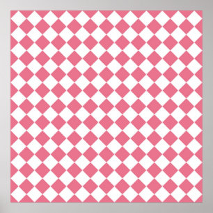 Affiche Motif à carreaux diamant rose et blanc