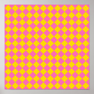 Affiche Motif à carreaux en diamant Harlequin rose jaune
