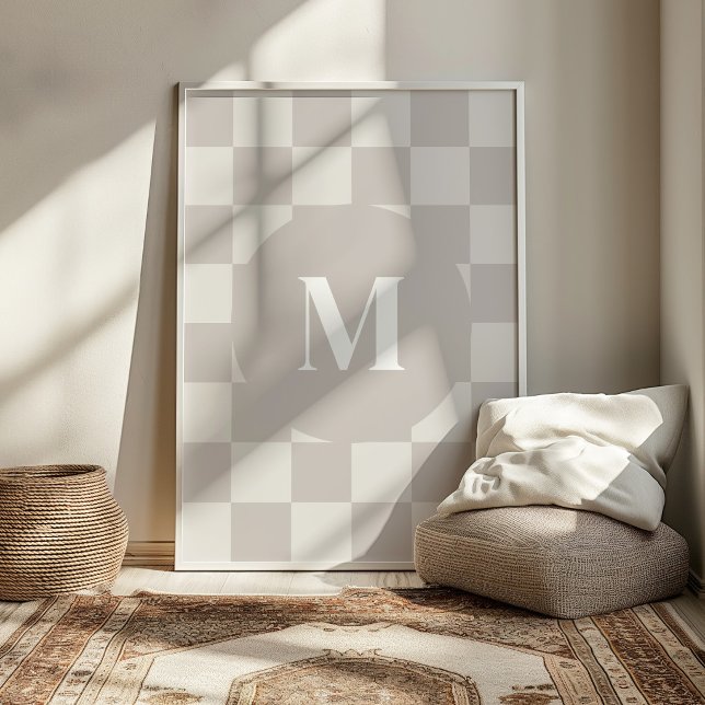 Affiche Motif à carreaux gris monogrammé initiale personna (Créateur téléchargé)