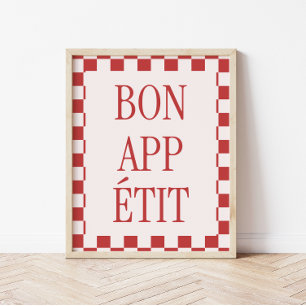 Affiche Motif à carreaux rétro 'Bon Appétit' Cuisine