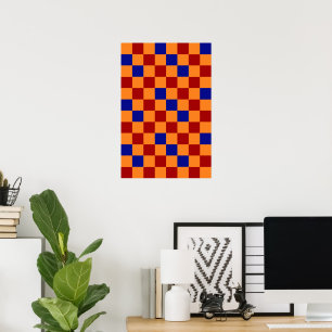 Affiche Motif à carreaux rouge orange et bleu