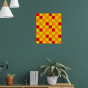 Affiche Motif à carreaux rouge orange jaune