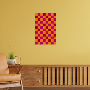 Affiche Motif à carreaux rouge orange rose
