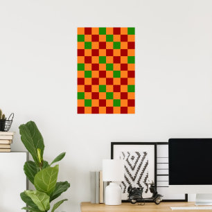 Affiche Motif à carreaux rouge orange vert