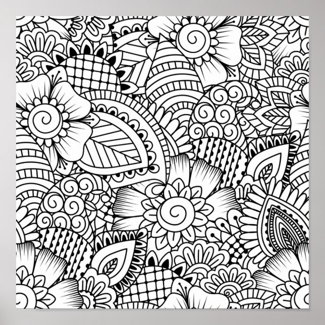 Affiche Motif à Doodle Floral 2 (Devant)