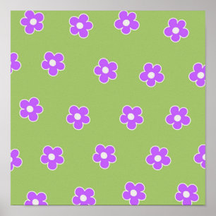 Affiche Motif à fleurs vert violet rétro Y2K