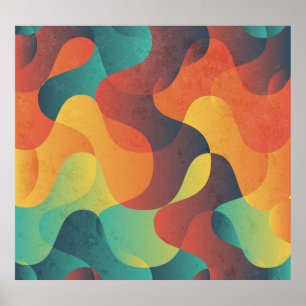 Affiche Motif abstrait à vague vintage colorée
